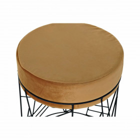 Footrest DKD Home Decor Black Metal Polyester Terracotta (33 x 33 x 42 cm)