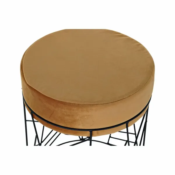 Footrest DKD Home Decor Black Metal Polyester Terracotta (33 x 33 x 42 cm)