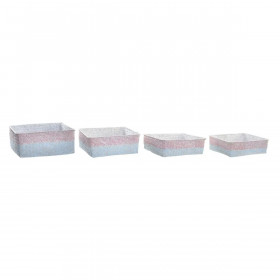 Basket set DKD Home Decor Polyester 8,5 cm 26 x 26 x 9 cm Natural Fibre Boho Mediterranean (4 Pieces)