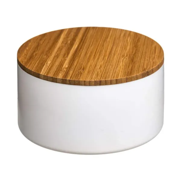 Storage Box with Lid 5five Natureo White Natural Glass Bamboo ABS ø 13,5 x 7 cm