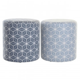Footrest DKD Home Decor 31 x 31 x 33 cm Blue Sky blue Pinewood Geometric Mediterranean (2 Units)