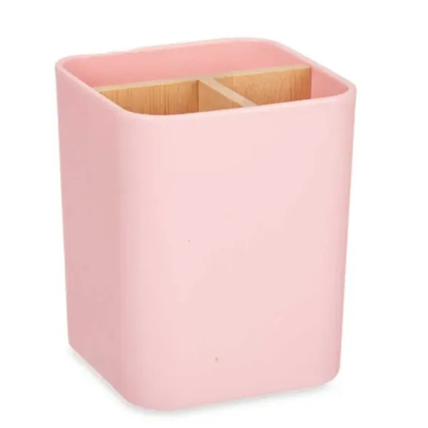 Toothbrush Holder Pink Bamboo polypropylene 9 x 11 x 9 cm (6 Units)