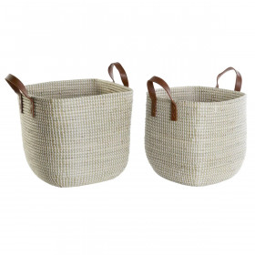 Basket set DKD Home Decor Natural Light brown Polyurethane Seagrass 38 x 38 x 35 cm