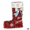 Decorative Figure Christmas Stocking Tinsel White Red polypropylene PET 18 x 23 x 8 cm (12 Units)