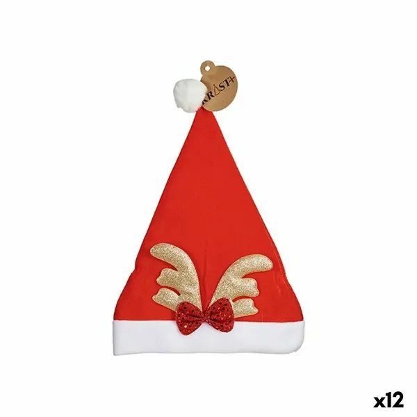 Father Christmas Hat Reindeer Red Golden 28 x 2 x 39 cm (12 Units)