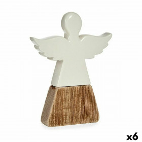 Decorative Figure Angel White Brown Wood Ceramic 2,5 x 18 x 15 cm (6 Units)