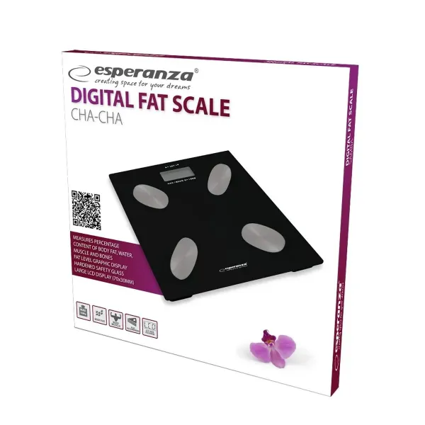 Digital Bathroom Scales Esperanza EBS022K Black Tempered glass
