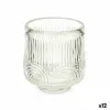 Candleholder Stripes Transparent Crystal 7,5 x 7,8 x 7,5 cm (12 Units)