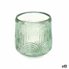 Candleholder Stripes Green Crystal 9 x 9,5 x 9 cm (12 Units)