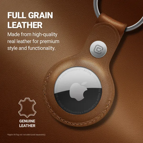 Crong Leather Case with Key Ring – Protective leather case with key ring for Apple AirTag 1/2 (brown)