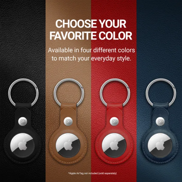 Crong Leather Case with Key Ring – Protective leather case with key ring for Apple AirTag 1/2 (brown)