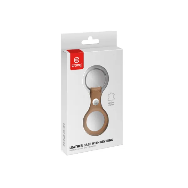 Crong Leather Case with Key Ring – Protective leather case with key ring for Apple AirTag 1/2 (brown)