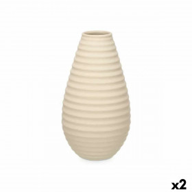 Vase Beige Ceramic 22 x 44 x 22 cm (2 Units) Stripes