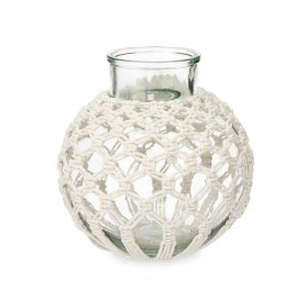 Vase White Cloth Glass 25 x 26,5 x 25 cm (4 Units) Macrame
