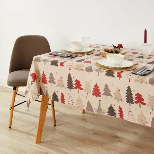 Stain-proof resined tablecloth Belum Laponia Red Grey Linen 300 x 150 cm
