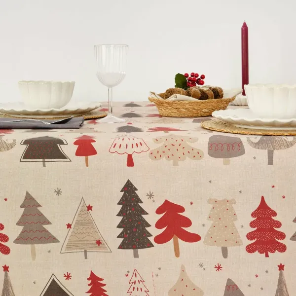 Stain-proof resined tablecloth Belum Laponia Red Grey Linen 300 x 150 cm