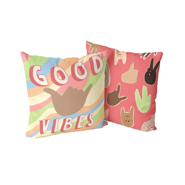 Cushion cover HappyFriday Aware Good vibes Multicolour 50 x 50 cm 2 Pieces