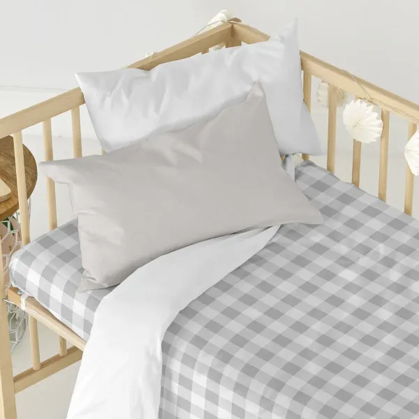Fitted bottom sheet HappyFriday Basic Kids Grey 60 x 120 x 14 cm Gingham