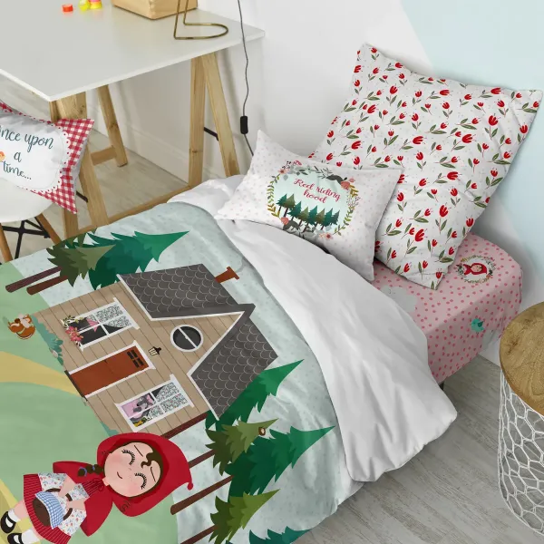 Duvet cover set HappyFriday Mr Fox Red riding hood Multicolour Single 2 Pieces