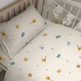 Duvet cover set HappyFriday Mini Animals Multicolour Baby Crib 2 Pieces