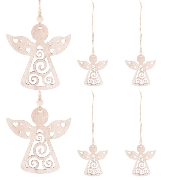Christmas tree decoration wood angel Springos CA0664 set of 6