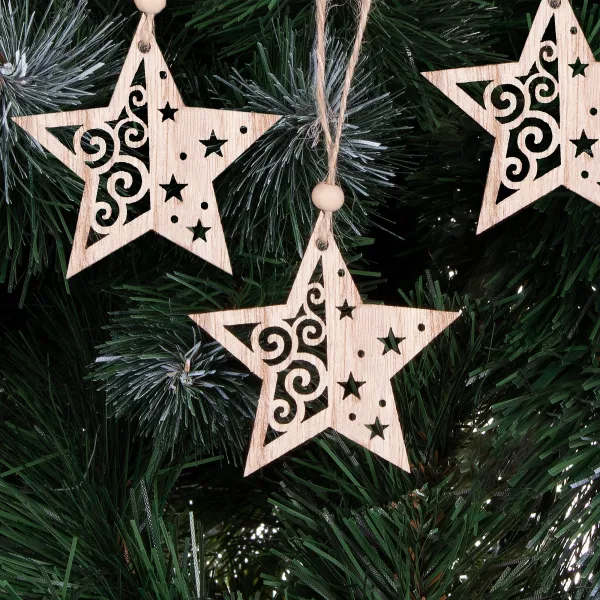 CA0665 WOODEN DECORATION 6 PCS. (STAR)