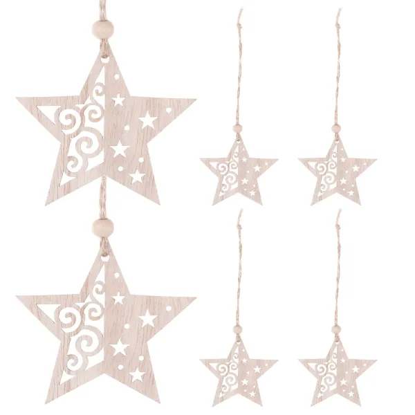 CA0665 WOODEN DECORATION 6 PCS. (STAR)