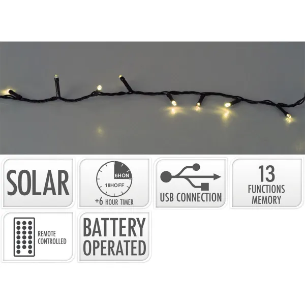LED-valokranssi Lifetime Lämmin valkoinen 20 m Aurinkokenno