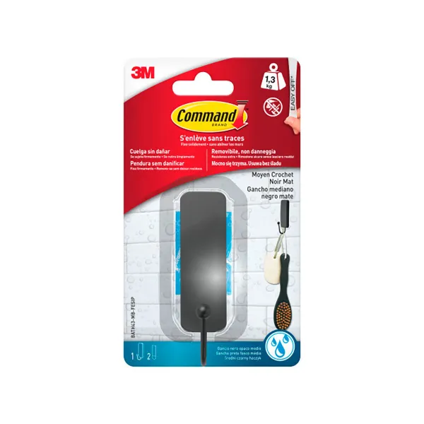 Hook for hanging up 3M 1,3 kg 25 X 35 X 95 MM Black Stick (1 Unit)