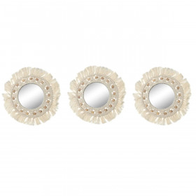 Wall mirror Home ESPRIT White Crystal Macrame Boho 20 x 1 x 20 cm (3 Pieces)