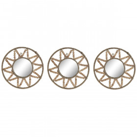 Mirror Set Home ESPRIT Natural Wood Crystal Scandi 20 x 1 x 20 cm (3 Pieces)