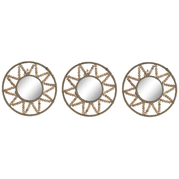 Mirror Set Home ESPRIT Natural Wood Crystal Scandi 20 x 1 x 20 cm (3 Pieces)