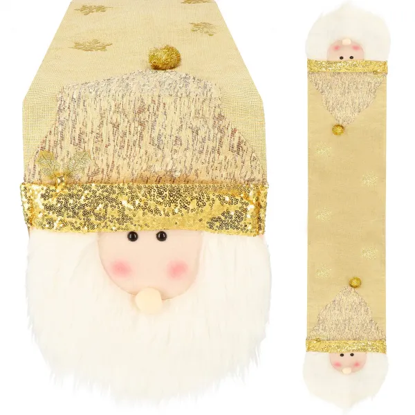 Table runner 205x30 cm, Christmas tablecloth with Santa Claus, gold