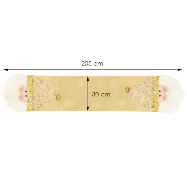 Table runner 205x30 cm, Christmas tablecloth with Santa Claus, gold