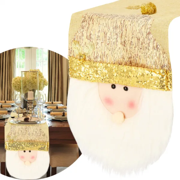 Table runner 205x30 cm, Christmas tablecloth with Santa Claus, gold