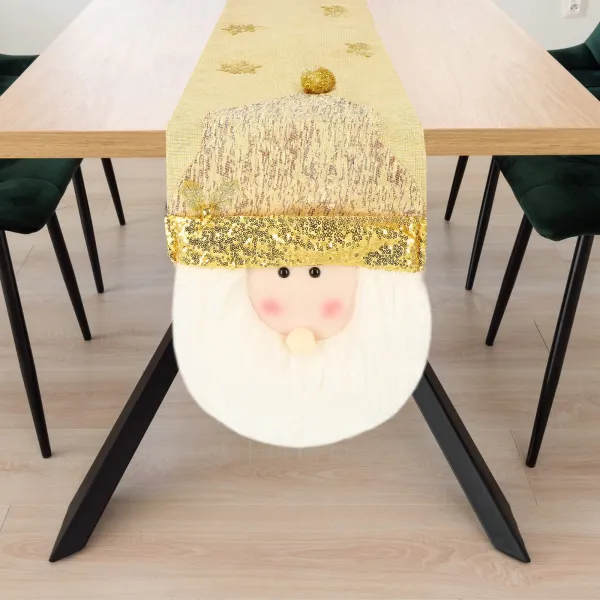 Table runner 205x30 cm, Christmas tablecloth with Santa Claus, gold