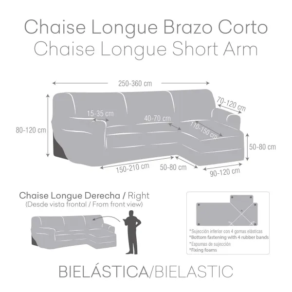 Right short arm chaise longue cover Eysa THOR Grey 110 x 110 x 310 cm