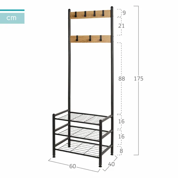 Takkiteline hylylllä Max Home Teräs Melamiini lastulevy Minimalistinen 60 x 175 x 40 cm