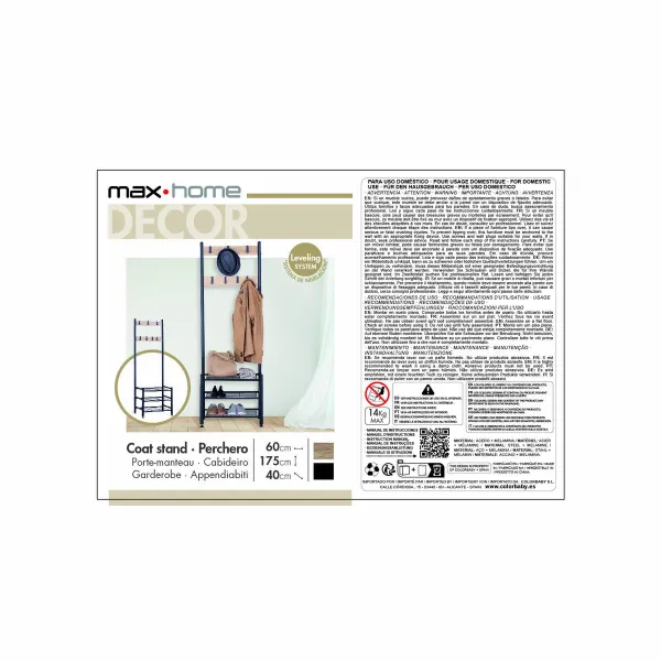 Mēteļu Pakaramais ar Plauktu Max Home Tērauds Melamīna skaidu plātnes Minimālists 60 x 175 x 40 cm