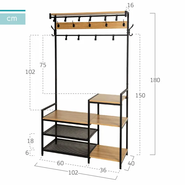 Takkiteline hylylllä Max Home Teräs Melamiini lastulevy Minimalistinen 102 x 180 x 40 cm