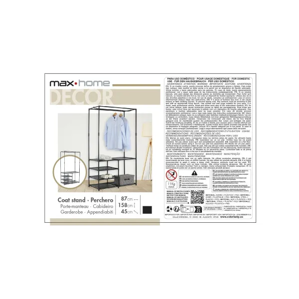 Coat rack Max Home Steel 87 x 158 x 45 cm (4 Units)
