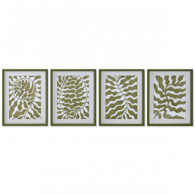 Painting Home ESPRIT White Green Tropical Leaf of a plant 40 x 2,5 x 50 cm (4 Units)