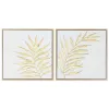 Painting Home ESPRIT White Golden Canvas MDF Wood Modern Leaf of a plant 42 x 4 x 42 cm (2 Units)