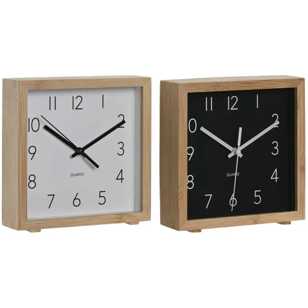 Table clock Home ESPRIT White Black Bamboo 16 x 4,6 x 16 cm (2 Units)