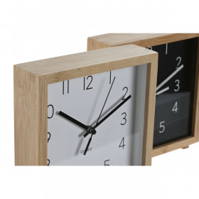 Table clock Home ESPRIT White Black Bamboo 16 x 4,6 x 16 cm (2 Units)