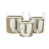 Basket set Home ESPRIT White Green Natural Natural Fibre Tropical 39 x 39 x 47 cm (3 Pieces)