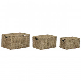 Basket set Home ESPRIT Natural Metal Natural Fibre Tropical 46 x 36 x 26 cm (3 Pieces)