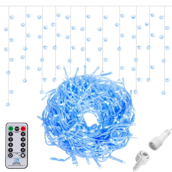 Light curtain with remote control 300 LED garland, indoor-outdoor lights icicles blue