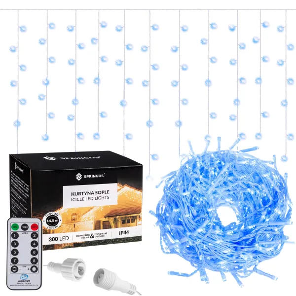 Light curtain with remote control 300 LED garland, indoor-outdoor lights icicles blue
