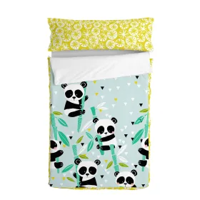 Комплект постельного белья на молнии с одеялом HappyFriday Moshi Moshi Panda Garden Blue Синий 42 x 20 x 50 cm